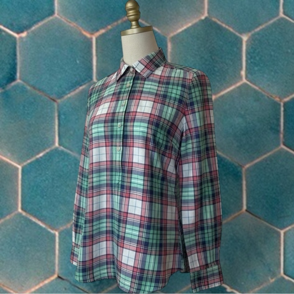 Vineyard Vines ‘Cove’ Plaid Flannel Button-Up Popover Top in “Jetty Red” Size 4